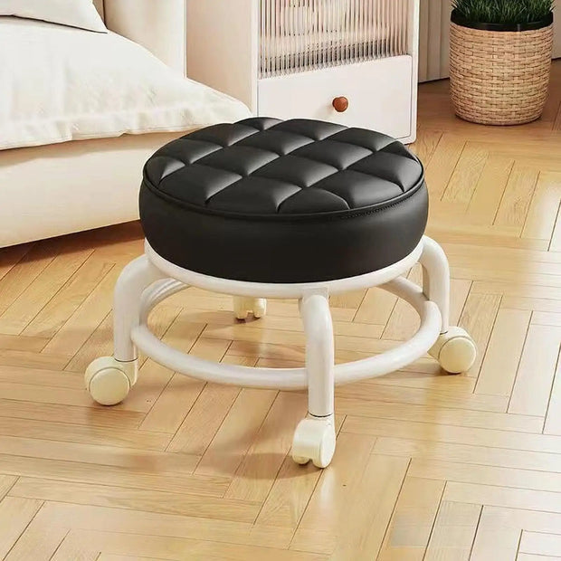 Low Stool with Wheels，Leather Fabric Portable Small Round Waterproof Durable Stool Thickening Seat Cushion Simple Soft Stool