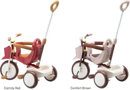 iimo Tricycle (Classic Version) in Eternity Red and Comfort Brown color options, highlighting stylish and functional riding toys for kids.